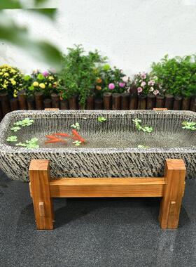 户外庭院长方形人造石槽大鱼缸古法养鱼水槽水池花园摆件造景布置