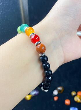 temu希音TK跨境爆款手链天然黑玻璃寿山石吸引神秘魅力文化优雅