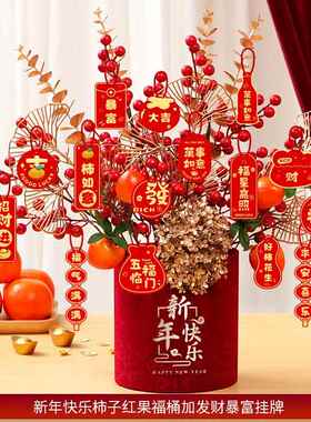 乔迁新居摆件玄关电视酒柜客厅装饰乔迁新年发财果福桶新年抱抱桶