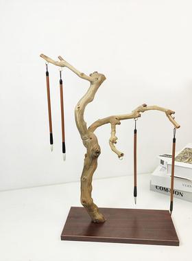 一物一拍木质创意树枝毛笔架文房四宝展示架书法用具中式现代笔架
