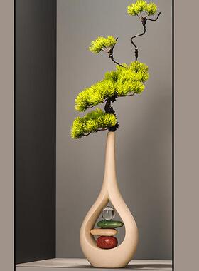 现代新中式高级陶瓷细长高花瓶入户玄关摆件客厅迎客松花艺装饰品