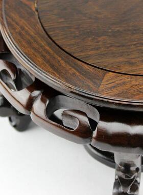 新古F76TJSMH圆形底座黑檀木木实花架花瓶花盆典鱼缸架奇托石木雕