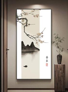 新中式花鸟玄关装饰画中国风水墨山水画走廊过道墙面装饰壁画挂画