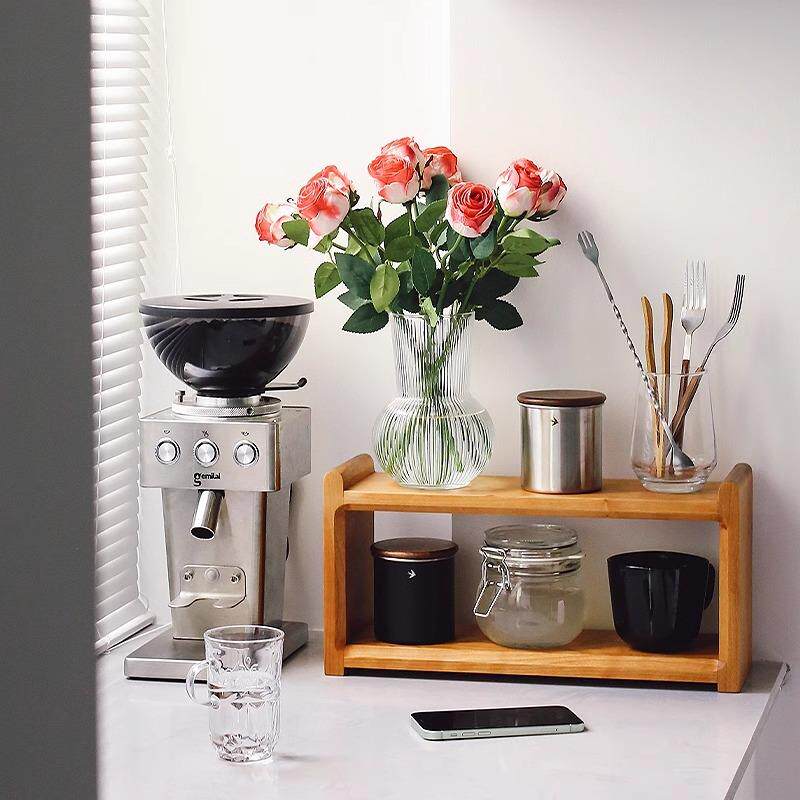 Desktop solid wood storage rack black walnut designer tea set cup rack retro coffee cup storage rack storage