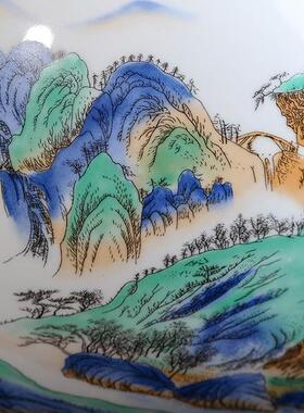 景德镇《千里江山》粉彩聚宝盆摆件陶瓷缸经典瓷画好雅美制瓷鼎祺