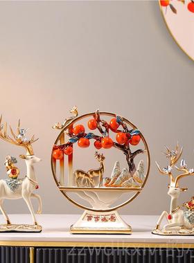 新款新式事事如鹿摆件客厅玄乔关电视中柜酒柜装饰品新居意迁之喜