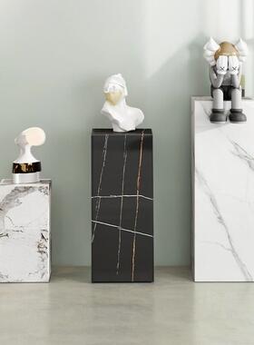 客厅装饰品摆件底座基座样板房岩板电视柜旁边落地花架石墩雕塑台