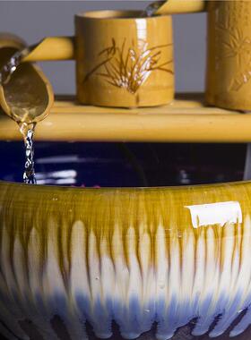 创意流水喷泉家竹财风水轮加湿器鱼缸滤石槽鱼塘装饰摆件