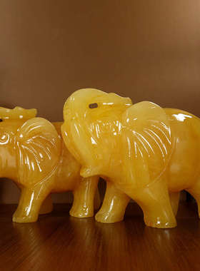 天然米黄玉大象摆件吸水玉石象客厅装饰玄关客厅风水家居礼品