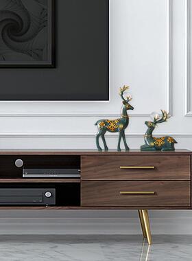 梅花情侣麋鹿招财鹿树脂摆件工艺品家居客厅电视柜酒柜装饰品玄关
