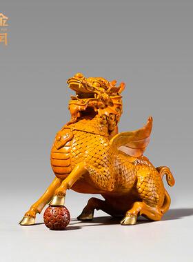 铜金岁月祥瑞麒麟黄铜摆件瑞兽双翼麒麟公司办公室前台装饰彩铜器