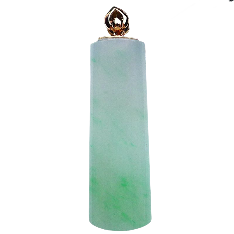 18K金镶玉扣头挂件翡翠正品淡绿双彩素面柱形平安无事牌吊坠6.40g,淘宝优惠券,粉丝福利购,淘宝优惠卷