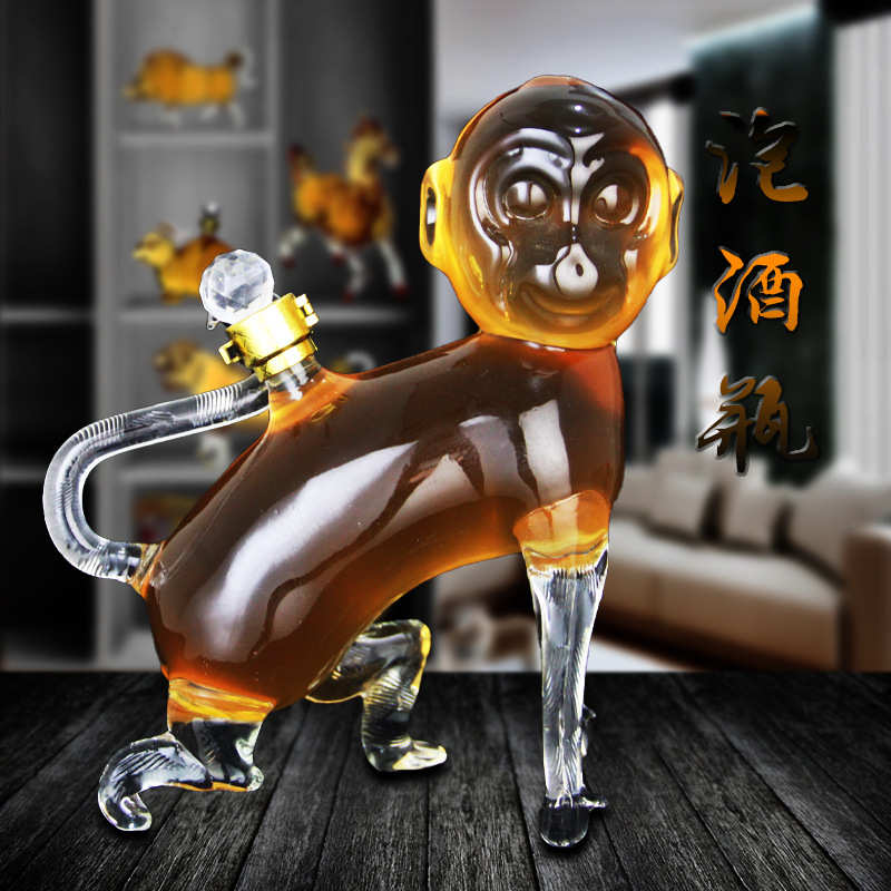 Zodiac monkey blank wine bottle glass craft wine bottle animal wine bottle empty wine bottle decanter soaking wine bottle