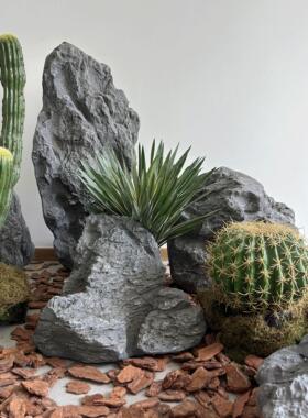 彷真英德石大石头青龙石绿植造景摆件玻璃纤维假山庭院景观石雕塑