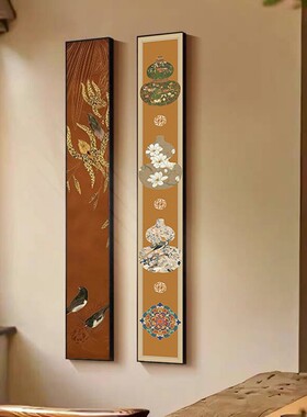 宋代美学竖版窄长条挂画新中式玄关装饰画中国风竹子走廊过道壁画