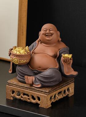 高档陶瓷弥勒佛摆件招居财大肚笑公佛家客厅柜办室桌面酒装饰品工