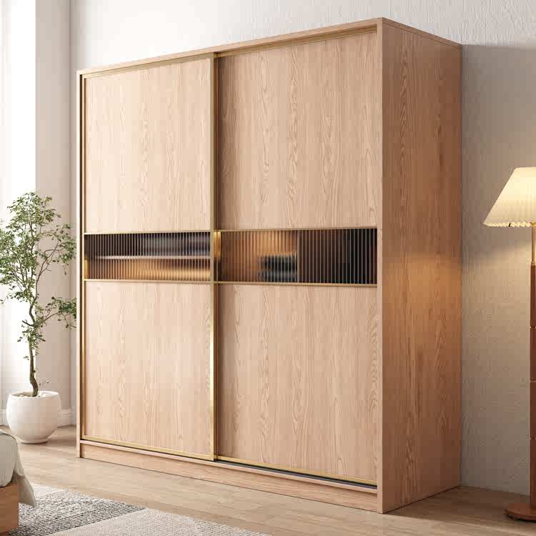 北欧简约推拉门衣柜经济型原木色卧室家用组装大柜子移收纳衣橱 - 图3