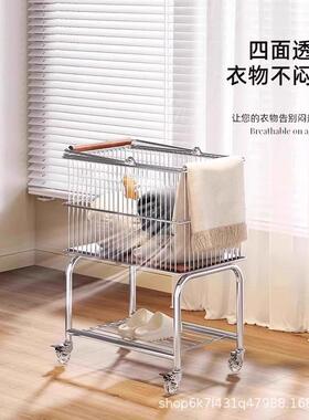 中古脏衣篮浴室双层衣服收纳篮卫生间移动洗衣篮脏衣篓推车置物架