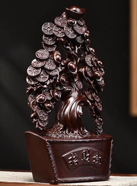 黑檀木雕刻摇钱树摆件实木发财树工艺礼品纯木客厅家居店铺装饰品
