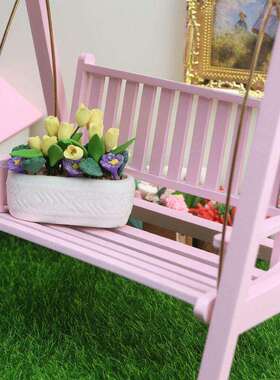 1:12娃娃屋dollhouse迷你家具花园微场景木质微缩工艺品秋千摆件