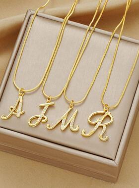 26 English letter necklace 26英文字母项炼铜镶锆石蛇炼锁骨炼