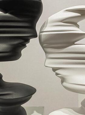 简约抽象脸黑白头像雕塑样板间客厅玄关柜书房树脂人物艺术品摆件