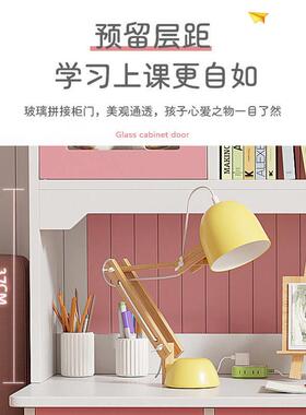 儿童学习桌家用卧室颜值书桌书架组合一体女孩房间网红写字桌子