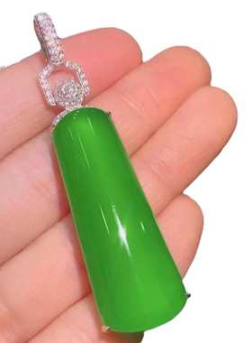 批发 冰种925镀银镶嵌绿玉髓大气款牌子吊坠绿玛瑙玉石无事牌挂件