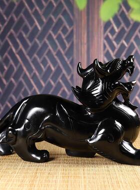 招财貔貅天然黑曜石貔貅摆件一对公母开 业礼物皮丘客厅装饰品大