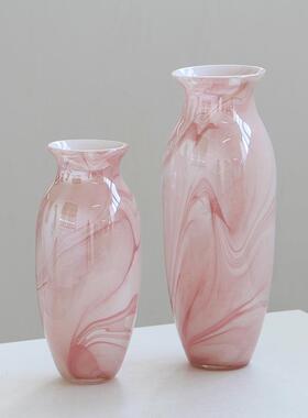 新中式粉色云雾水墨风手工琉璃花瓶客厅样板间民俗酒店高级感装饰