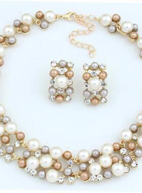 pearl necklaces set earrings jewelry women 珍珠潮女项炼饰品