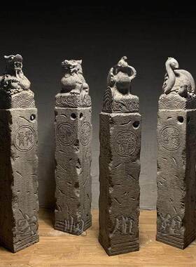 拴马桩石雕仿古石狮子貔貅中式家用装饰拴马石柱庭院门口摆件