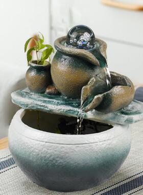 桌面创意循环流水生财风水轮喷泉装饰小摆件办公室盆景加湿器礼物