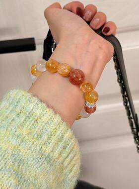 【橘子海】天然黄胶花红胶花大颗粒水晶手串女原创设计串珠链