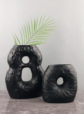 欧式极简几何黑色异形树脂干花花艺术摆件卧室玄关软装家居饰品