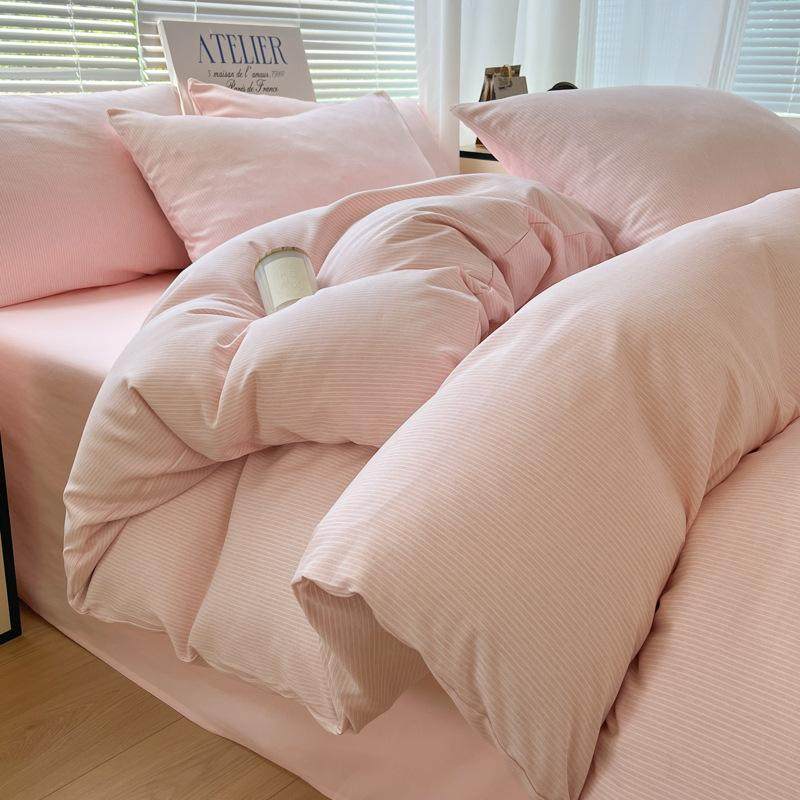 欧式简约条纹无印风离子面料三件套六件套学生宿舍租房床品全套件,淘宝优惠券,粉丝福利购,淘宝优惠卷