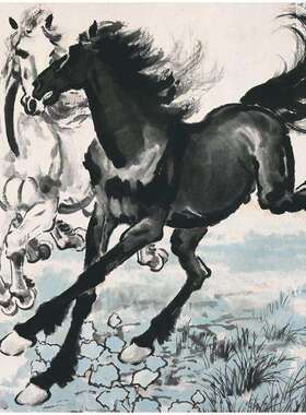 新中式客厅名人字画艺术微喷徐悲鸿奔马图办公室横幅励志挂画