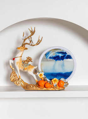 Lb创意流沙画招财鹿摆件客厅玄关酒柜电视柜装饰品乔迁开业过节送