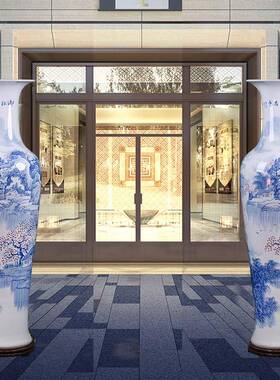 景德镇陶瓷手绘青花山水大花瓶客厅宾馆公司开业落地摆件乔迁礼品