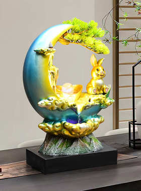 新中式创意流水摆件循环水客厅前台办公室装饰品开店开业假山水景