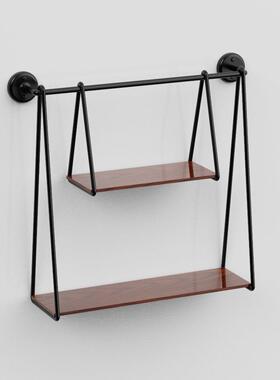 复板古实木墙装上书架98053Y置物架艺壁挂一字隔铁客厅卧室墙壁饰