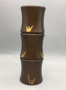 古玩铜器铜竹节香筒清新雅致典雅美观工艺精美【紫铜鎏金节节高】