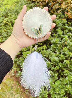 迷你团扇自制手工蚕丝扇骨架竹子扇子框架蚕丝挂饰挂件蚕宝宝吐丝