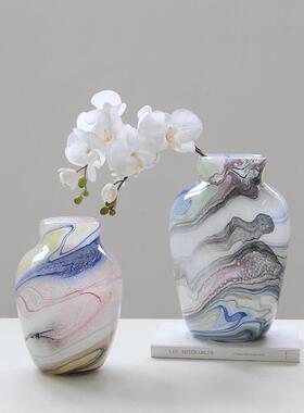 新式琉璃粉色云纹雾理轻奢中古花瓶客厅插花仿5656真桌花中软装面