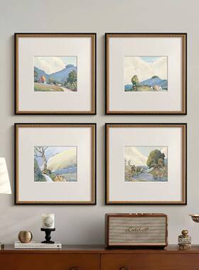 山间》现代轻法式风景画北欧复古客厅装饰画简约餐厅玄关实木挂画