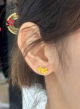 婚嫁格桑花结婚求婚沙金耳钉女黄金花朵耳环复古时尚高级感耳饰