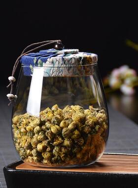 软木塞高硼硅透明精玻璃茶叶样罐品密/封茶罐美布盖糖果花罐茶子