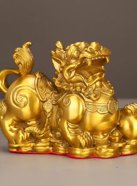 招财铜貔貅摆件一对公母聚财纯全黄铜皮丘家用客厅店铺收银柜台前