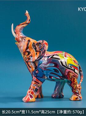 新款水转印长鼻象树脂摆件时尚创意摆件家居房间橱窗桌面装饰摆件