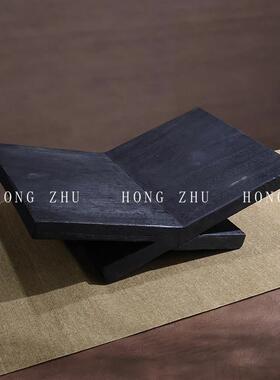 现代中式侘寂风样板书房碳化木书架茶几摆件会所酒店售楼处软装饰